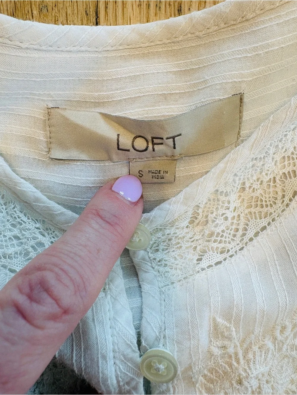 LOFT Embroidered Lace Puff Sleeve Blouse Ivory White Boho Lace Size Small S - Picture 4 of 6